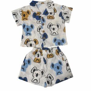 Miniolie short set with blue and brown koalas on white background